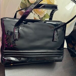 Vintage Purse, black Vinyl Leather Paisley